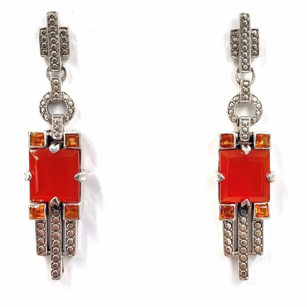 🌟Nicky Butler ART DECO 925 Sterling Silver Carnelian Multi Gem Drop Earrings